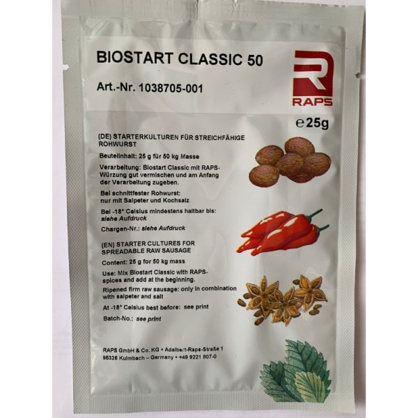 Raps Biostart Classic 50 Starterkulturen für streichfähige und dünnkalibrige Rohwurst 25g
